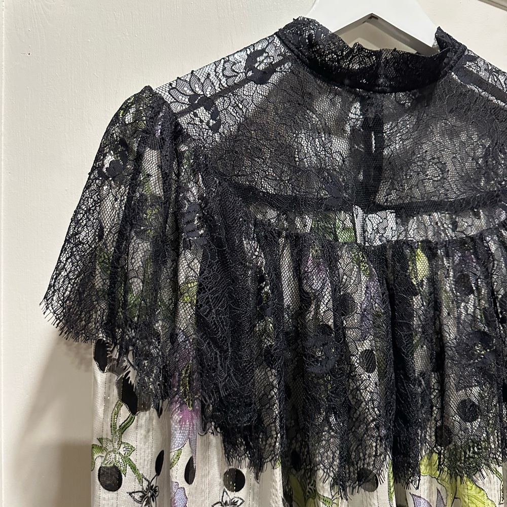 Hayley Menzies silk blouse w lace.